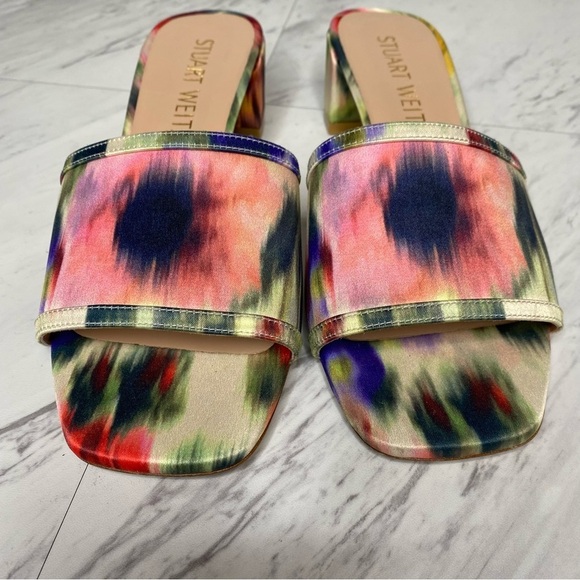 Stuart Weitzman Cayman 35 Square Toe Multicolor Block Heel Sandal 7 1/2 B - Picture 7 of 11